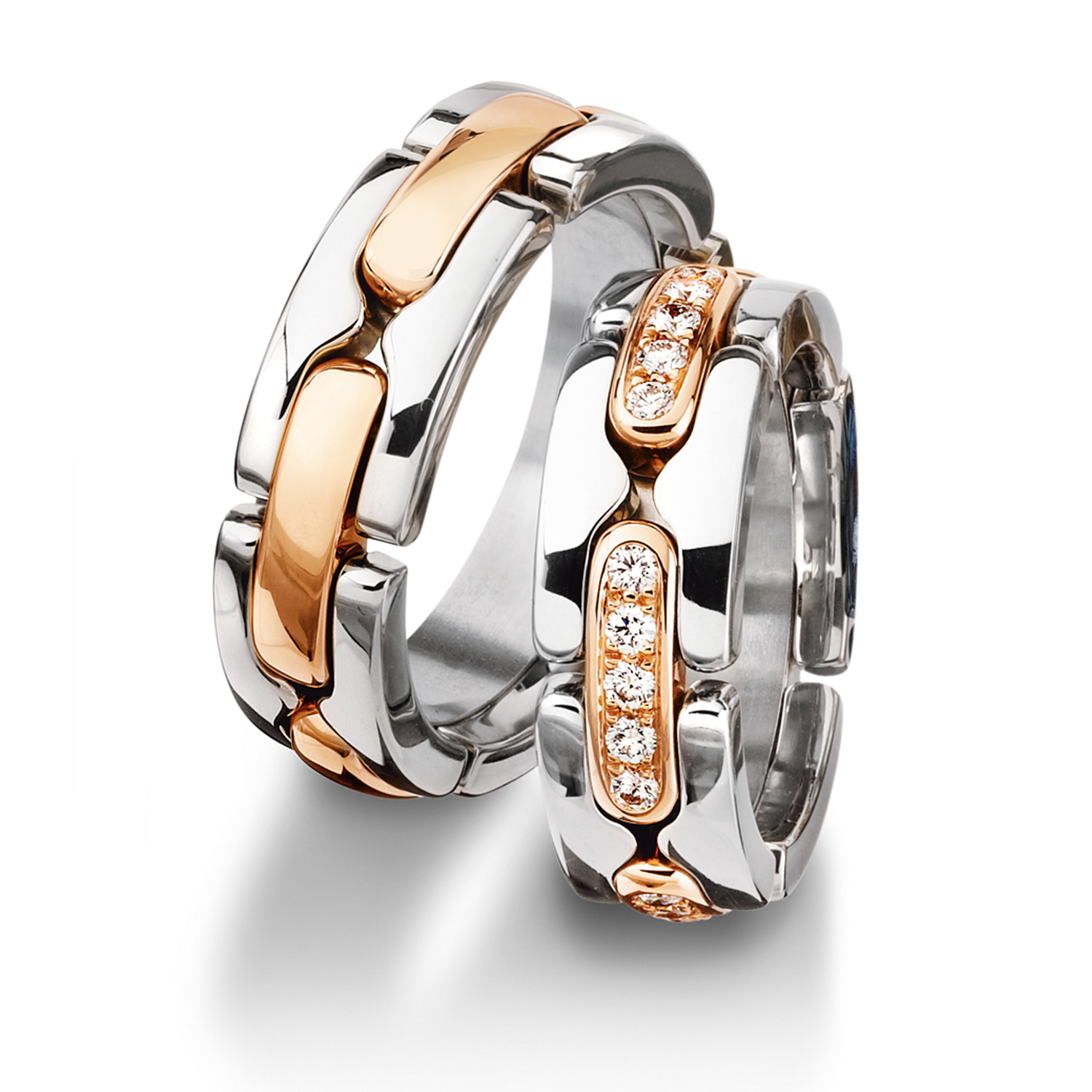 62-52940_WG_RG Chain rings in gold, platinum and palladium with diamonds Furrer Jacot