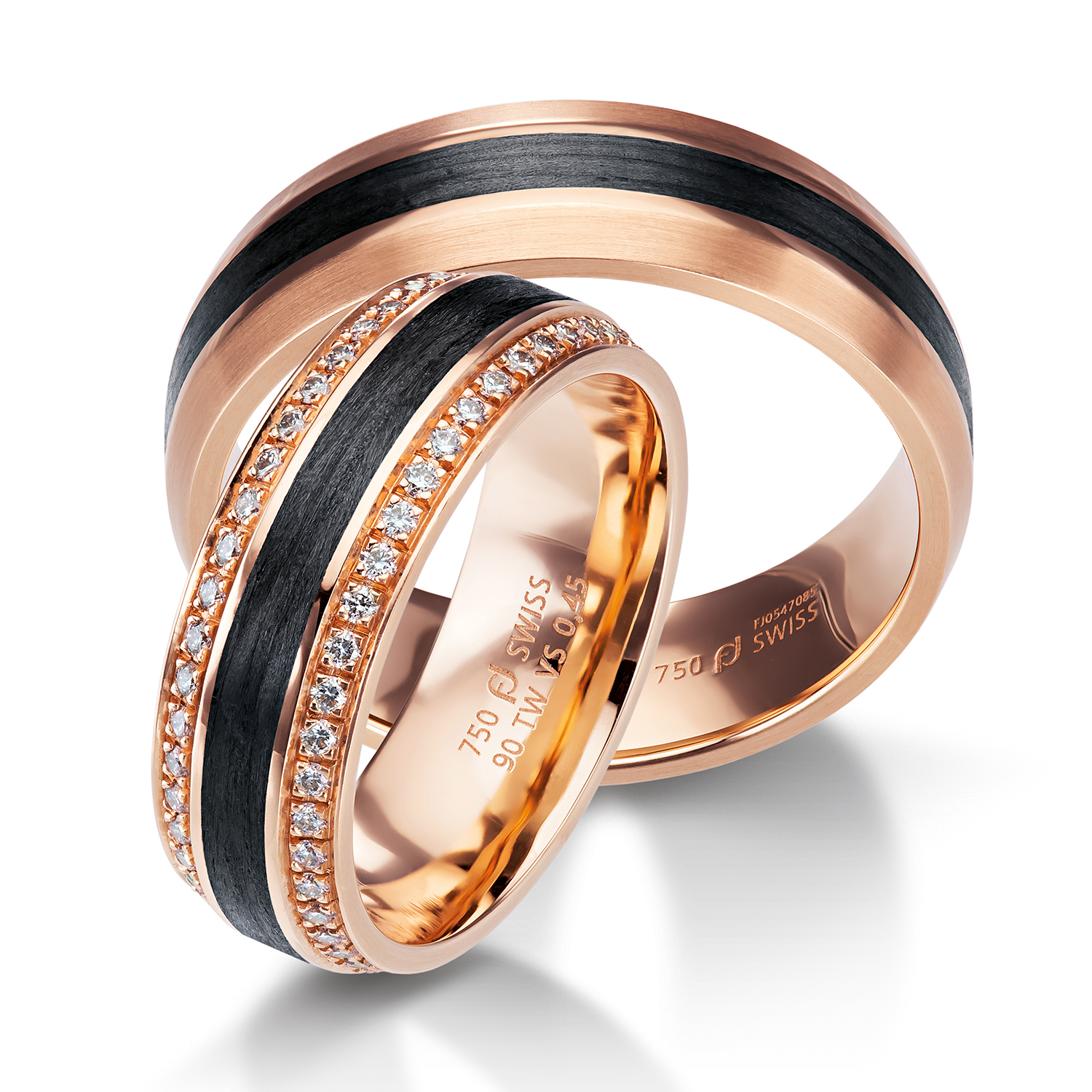 62-53190-0-0 Carbon rings, black rings in gold, platinum and palladium with diamonds Furrer Jacot