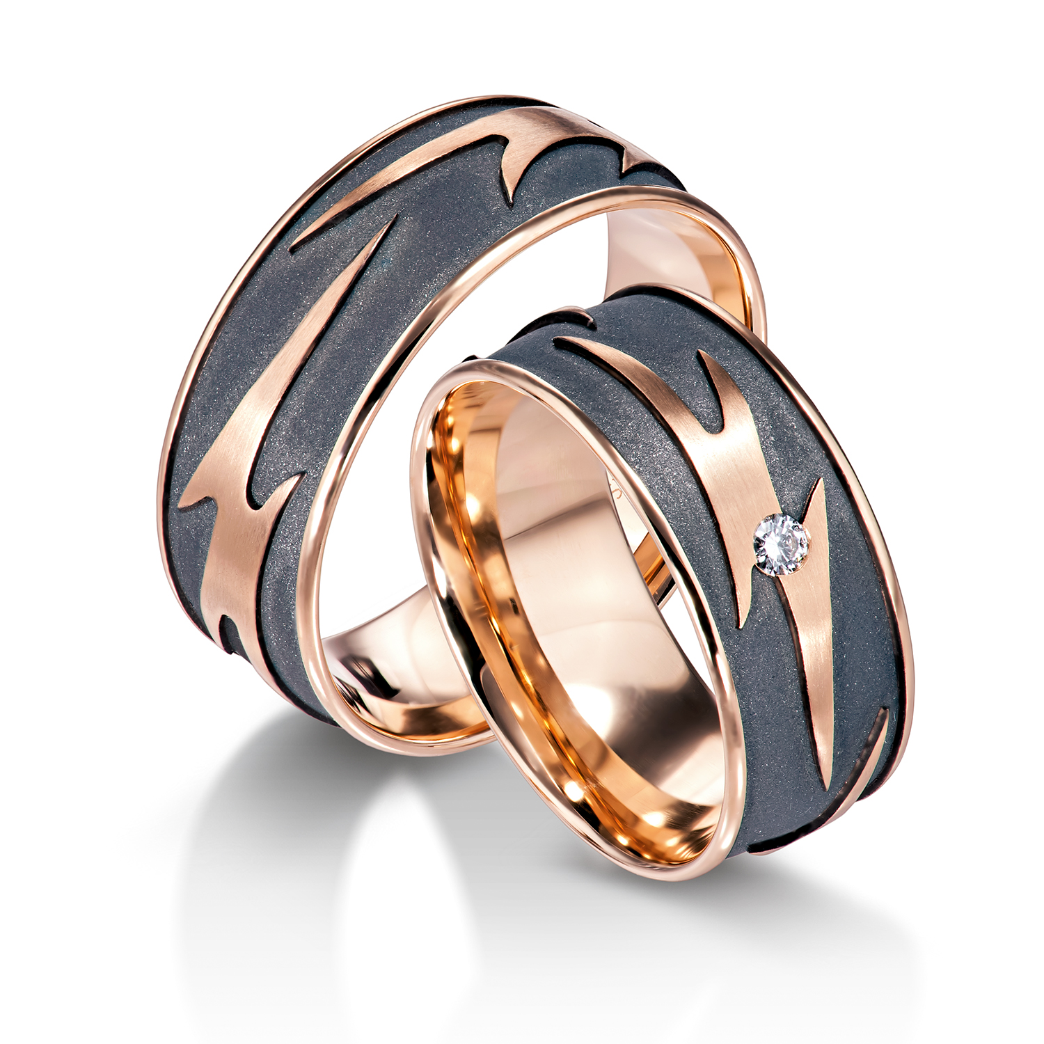 71-84350-0-0-red rings in gold and black, platinum and palladium with diamonds, rockstar