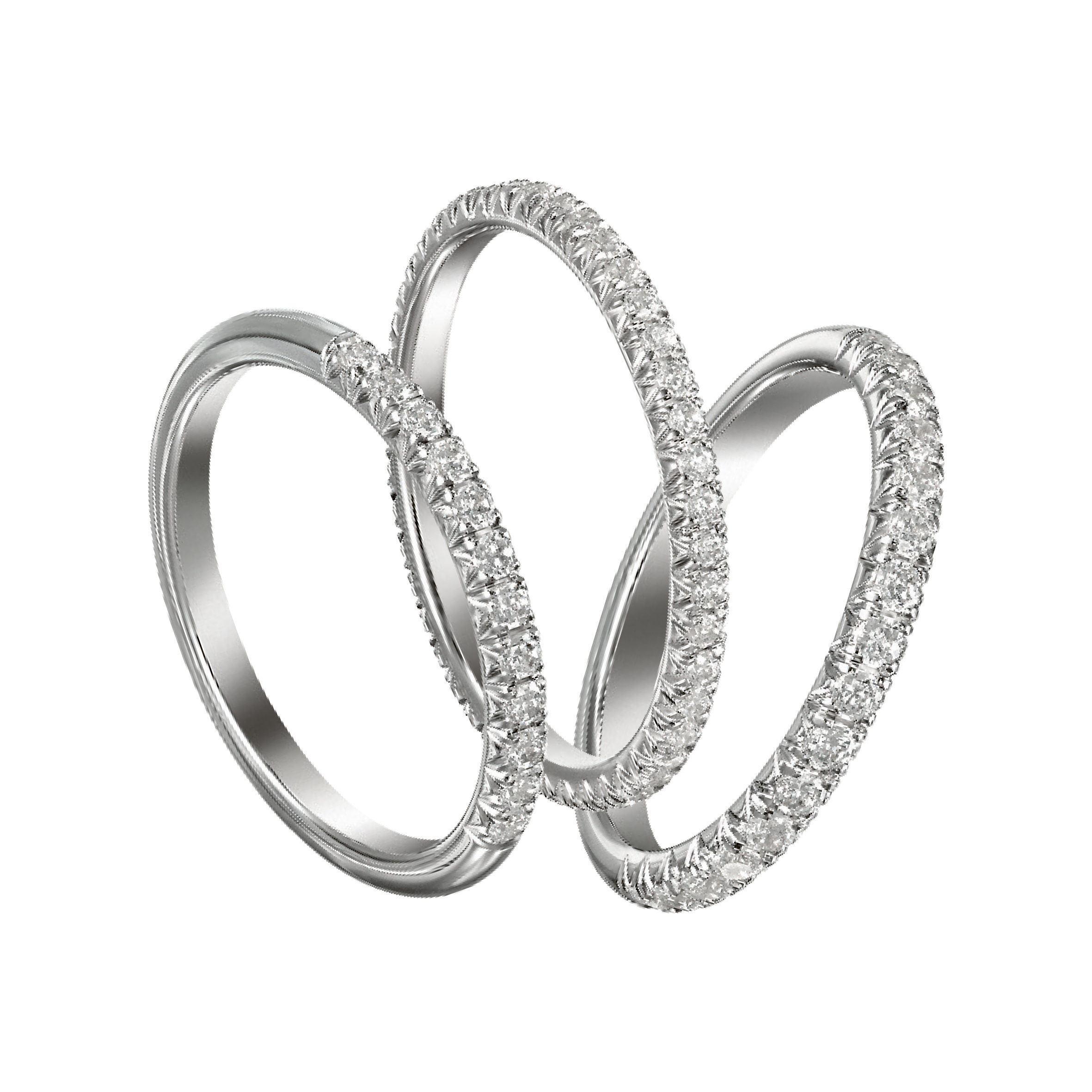 Mémoires french setting diamond rings, wedding rings, gold, platinum