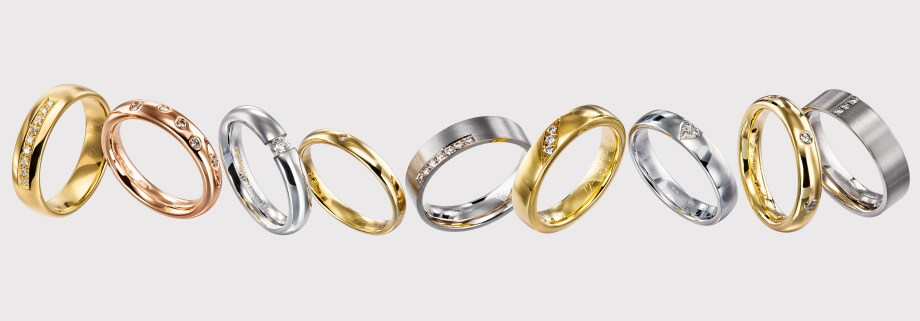 rings in gold, platinum, palladium with diamonds furrer jacot