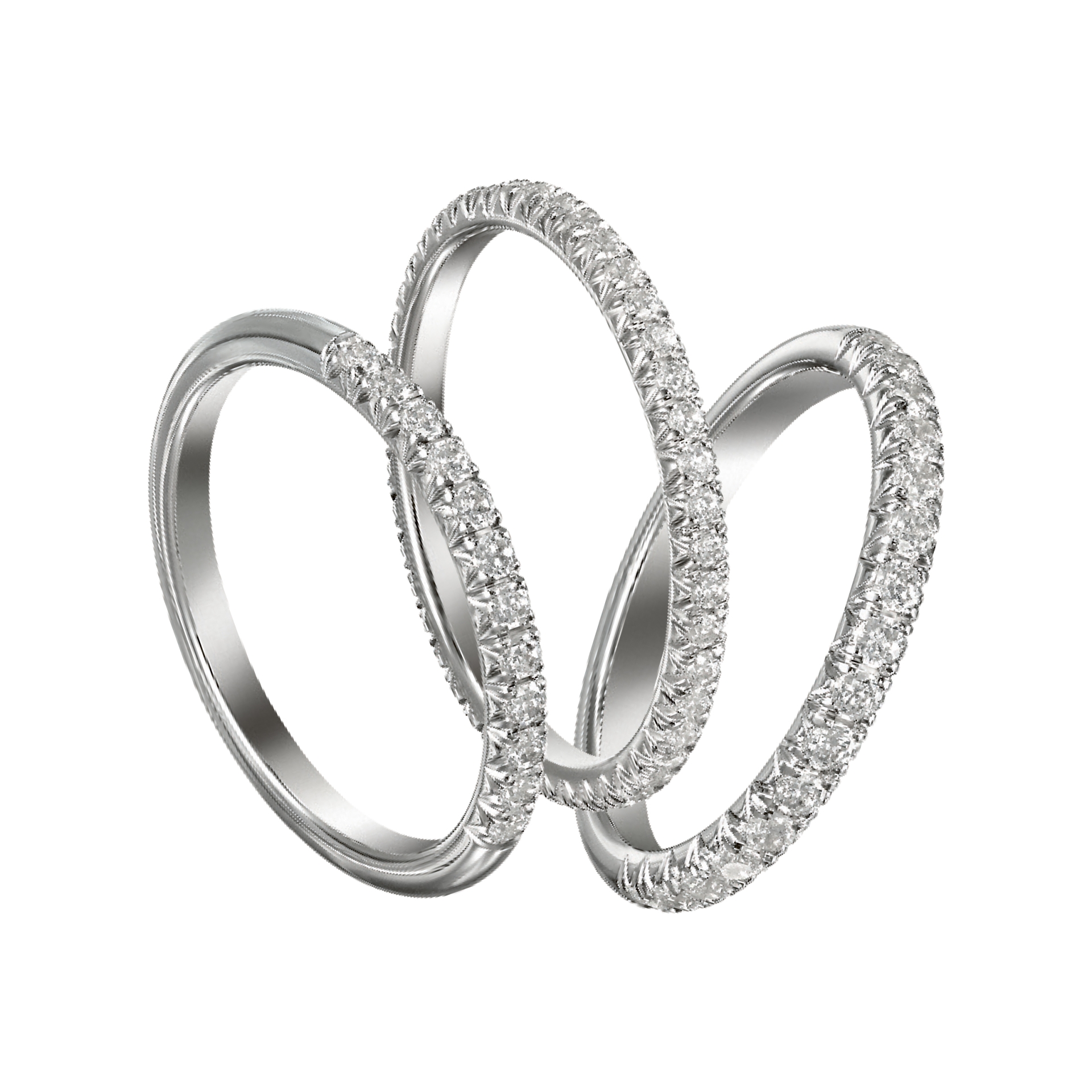 Mémoires french setting diamond rings, wedding rings, gold, platinum