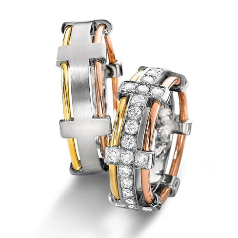 Diamond rings in gold, platinum, palladium, carbon and black with diamonds Furrer Jacot