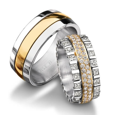 Diamond rings in gold, platinum, palladium, carbon and black with diamonds Furrer Jacot