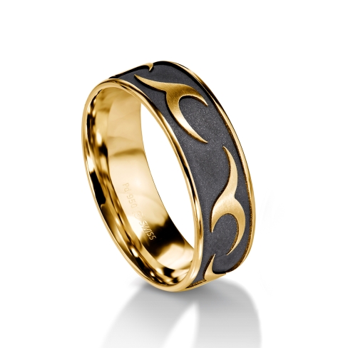 Man's world black wedding rings in yellow gold
