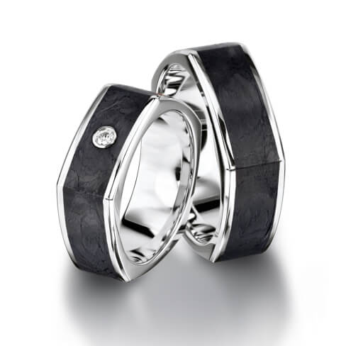 Carbon rings, black rings in gold, platinum and palladium with diamonds Furrer Jacot